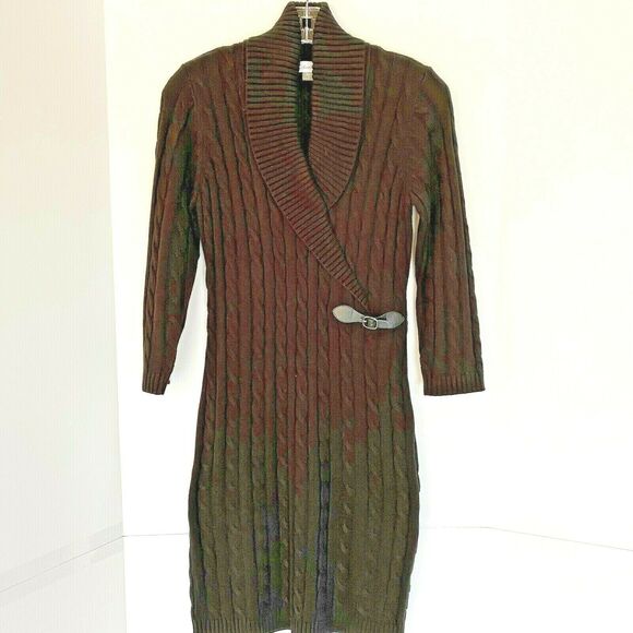 Calvin Klein Dress Black Cable Knit Shawl Collar - Picture 2 of 7